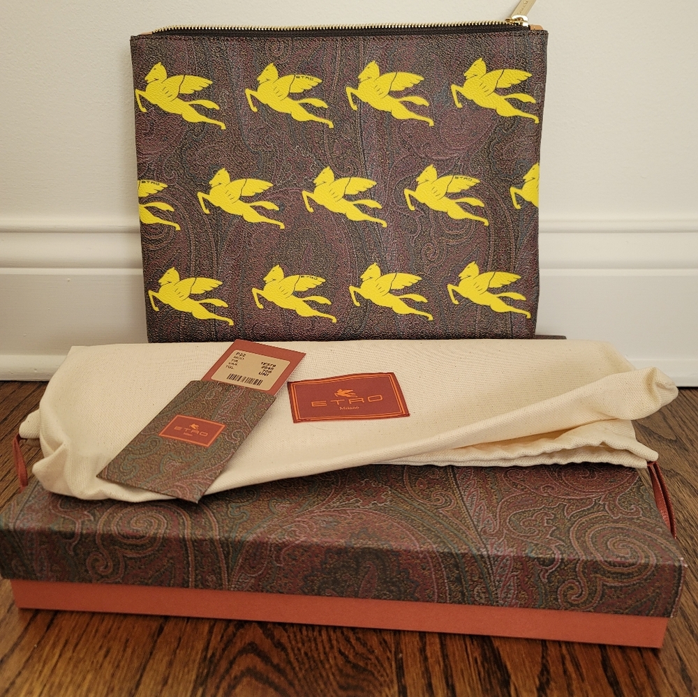 Etro Pegasus Clutch Yellow Paisley